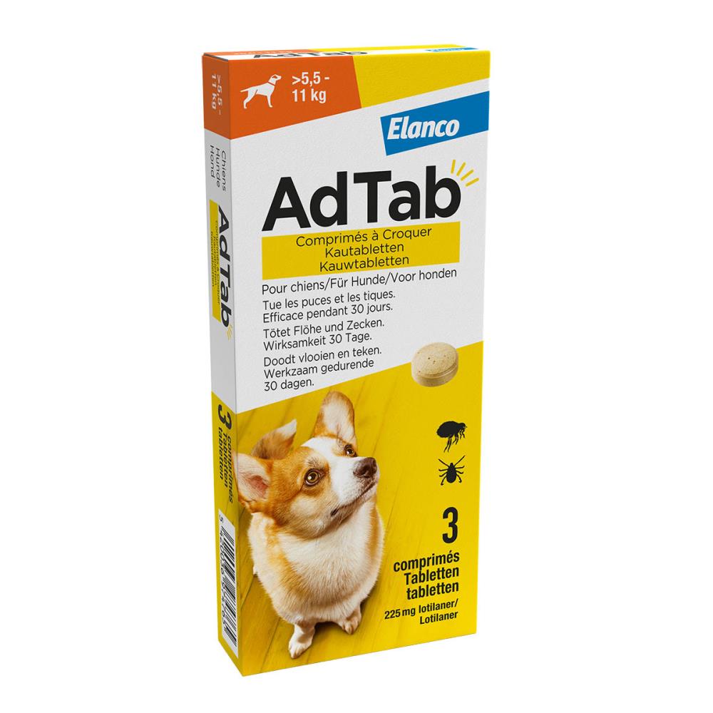 Adtab kauwtablet voor honden (>5,5 - 11 kg) 3 tabletten - REG EU/2/22/288/006