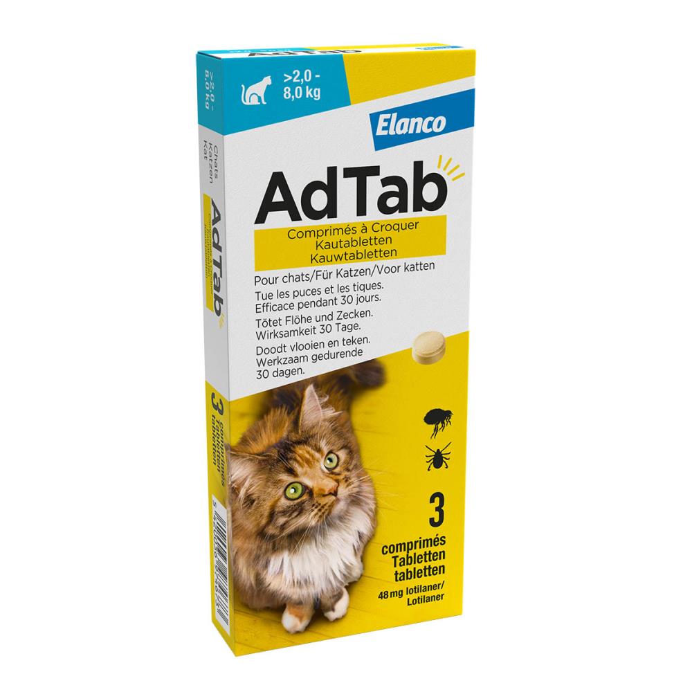 Adtab kauwtablet voor katten (>2,0 - 8,0 kg) 3 tabletten - REG EU/2/22/288/014