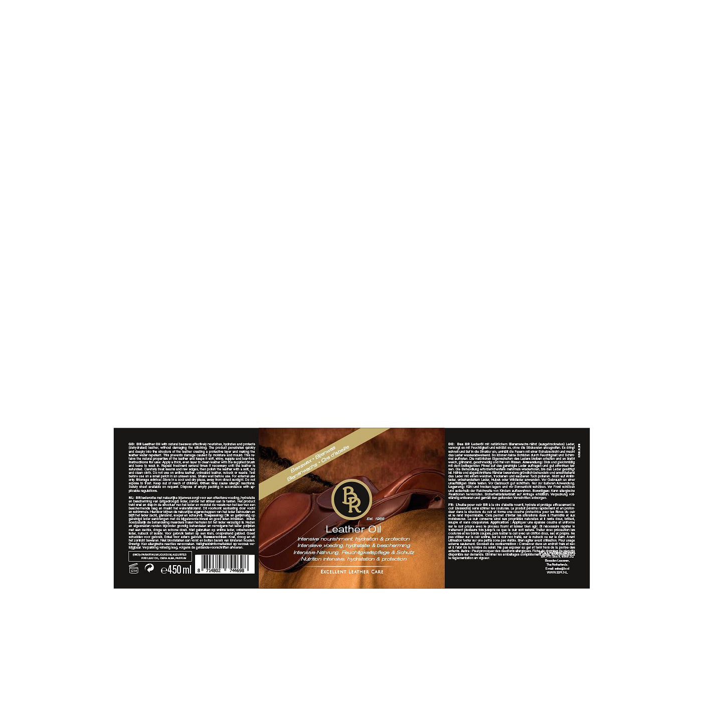Leather oil BR w/brush 450ml. pot