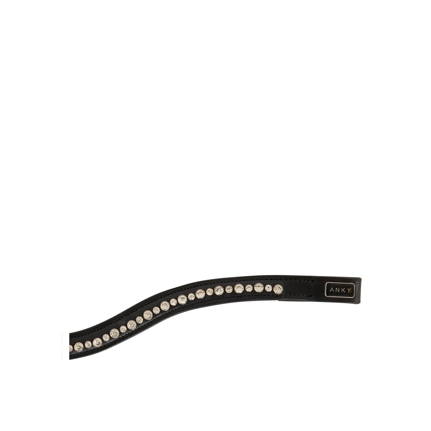 This curved brow band is slightly round raised and made of high quality English leather. The brow band is embellished with shiny Stellux™ imitation diamonds in two different sizes.