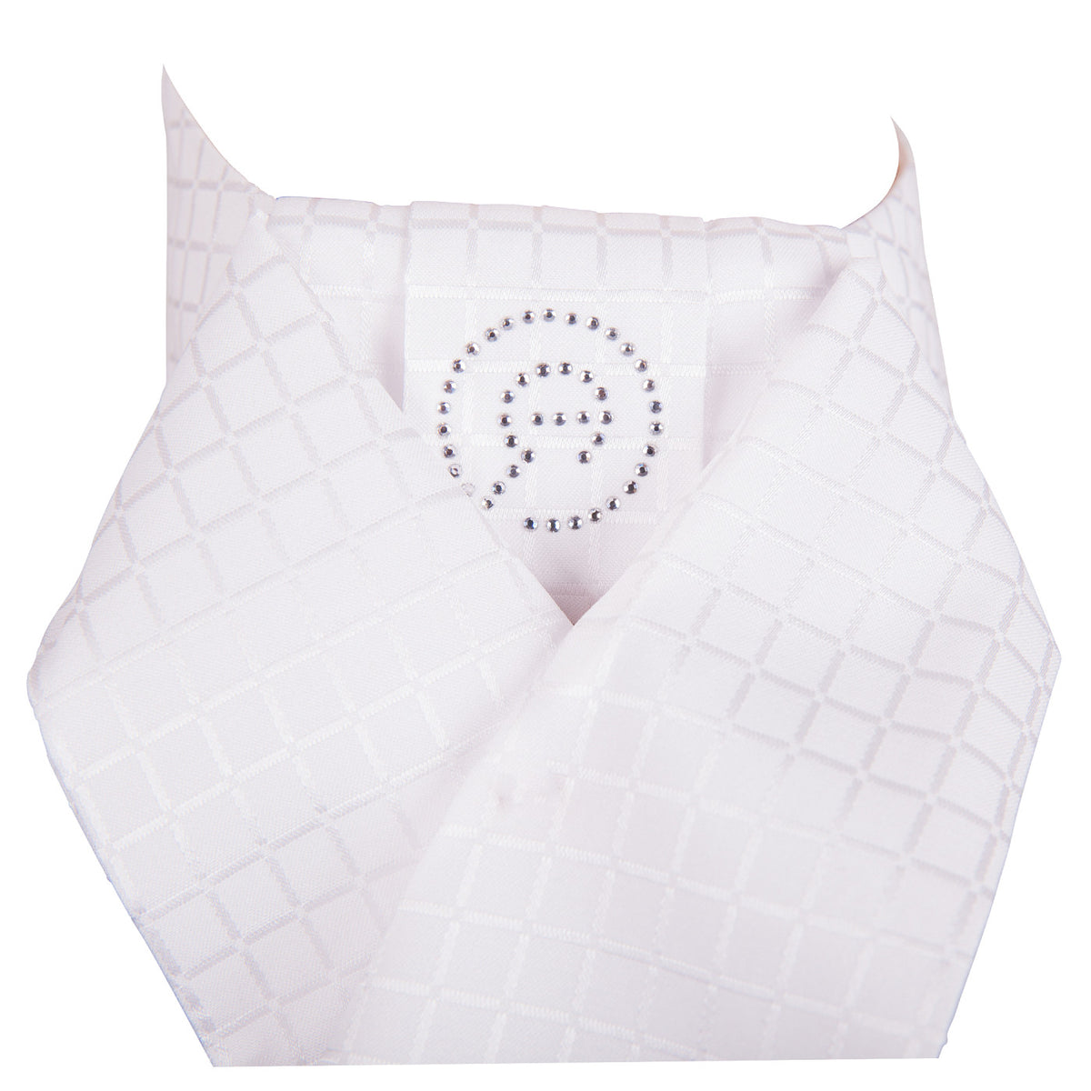The Stock Tie Delux is not pre tied but has a loop hole to hold the stock. With a stock pin you can hold the knot for a classic look. The loop hole comes in White or contrasting Navy and has a rhinestone logo detail. Comes with a laundry bag.