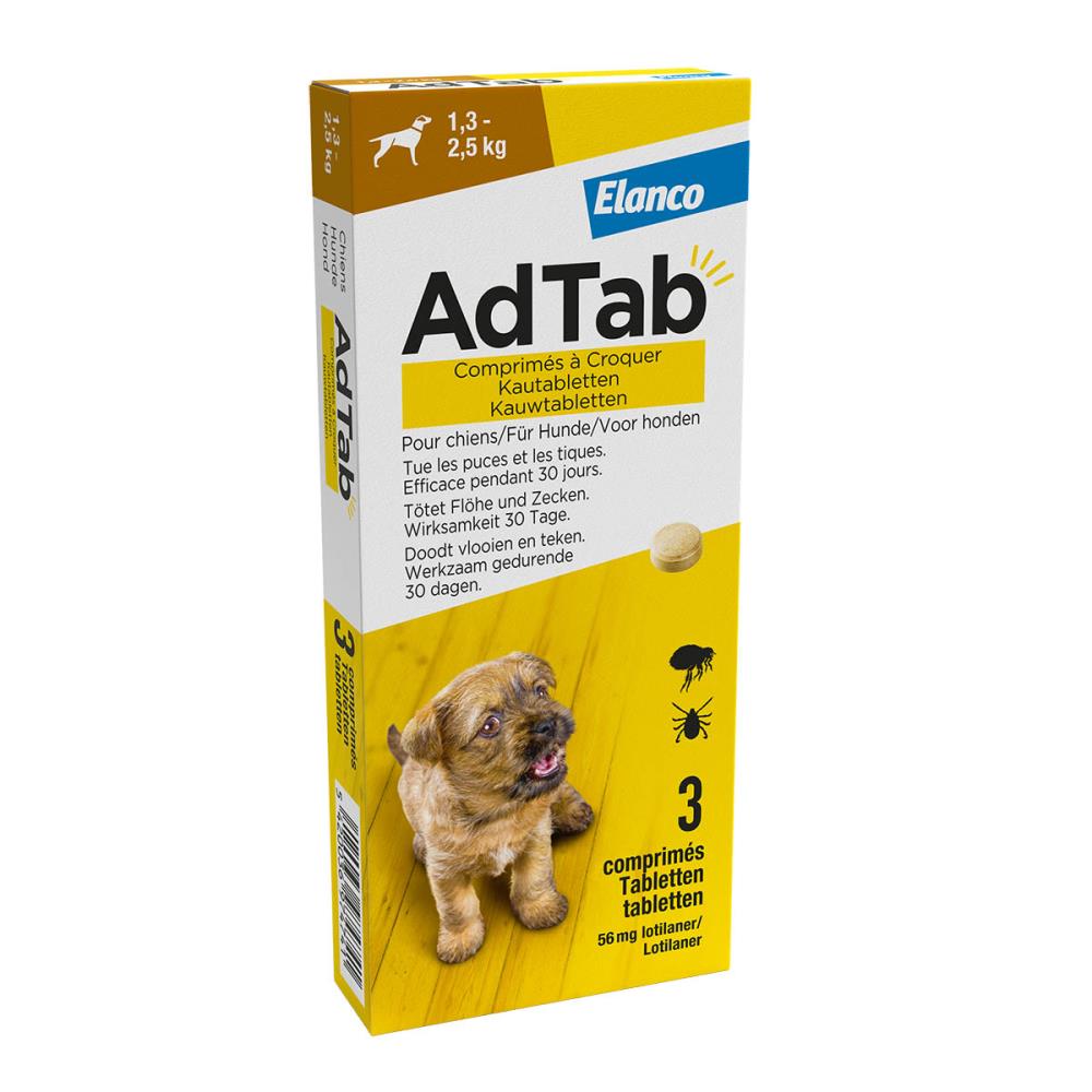 Adtab kauwtablet voor honden (1,3 - 2,5 kg) 3 tabletten - REG EU/2/22/288/002