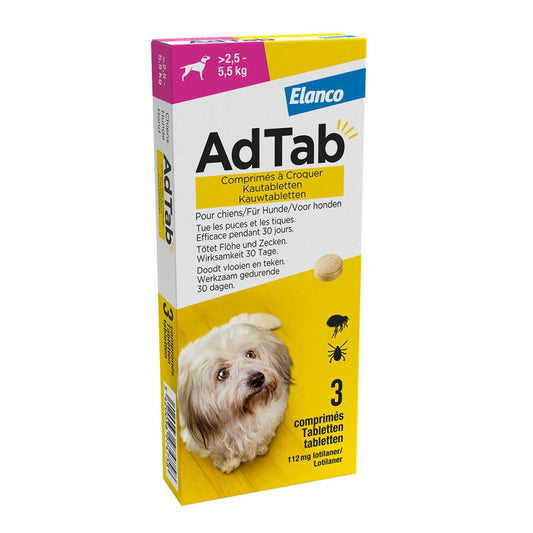 Adtab kauwtablet voor honden (>2,5 - 5,5 kg) 3 tabletten - REG EU/2/22/288/004